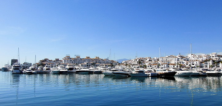 Large and even bigger yachts are in the Marina of Puerto Banus.